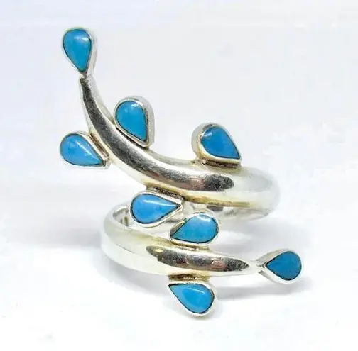 Sterling Silver Dominique Dinouart & Turquoise Bypass Ring Sz 8.5