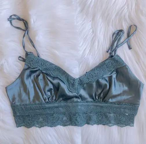 Teal blue satin lace cami bralette, brand new with tag Size M