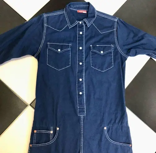 Denimist Cowboy Romper 3/4 Length Sleeves Dark Wash Western Pearlized Buttons M