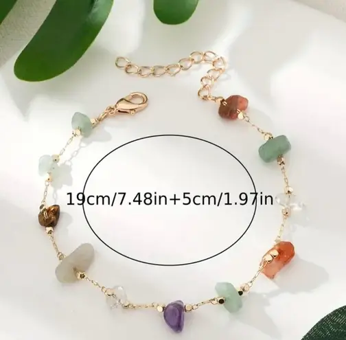 Bohemian 14K Plated Natural Stones Beaded Ankle Bracelet Multiple