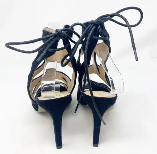 Sole Society Stella Cage Sandals New Black Canvas Size 8.5