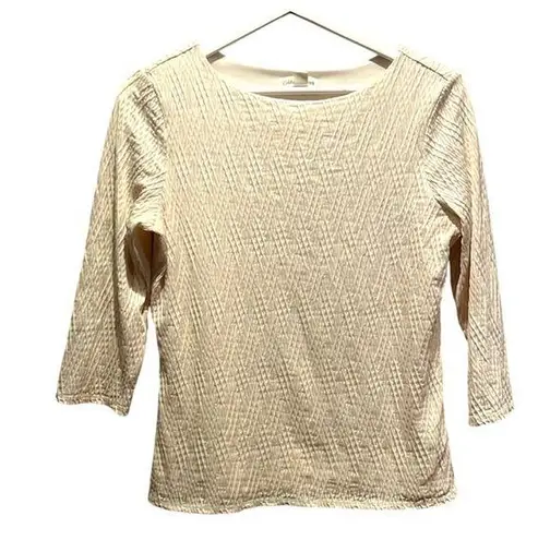 Coldwater Creek Women’s Cream Colored Textured 3/4 Sleeve Blouse Size Medium