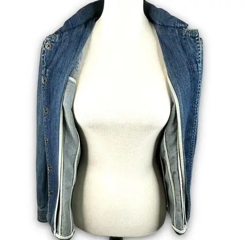 Brandon Thomas Womens Jean Denim Trucker Jacket Embellished Floral Size Small Blue