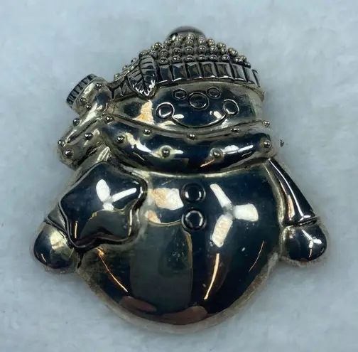 Snowman Winter Christmas Holiday Jewelry Brooch Pendant Scarf Hat Silver Tone