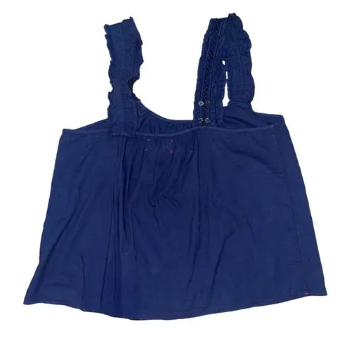 Xirena navy blue crochet ruffle sleeve tank top women’s size large
