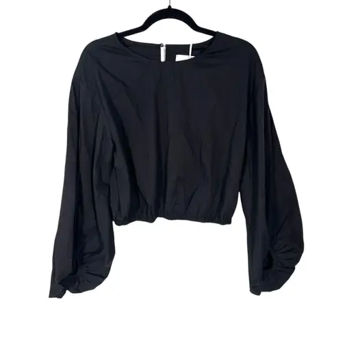 Pistola Ryan Bubble Hem Black Peasant Sleeve Cropped Blouse Medium NEW with Tags
