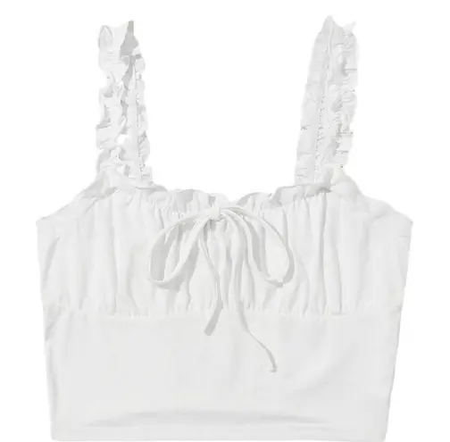 NWT Verdusa Women’s Frill Trim Strap Tie Knot Ruched Front Bustier Crop Top