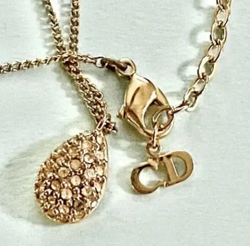 Christian Dior VINTAGE  GOLD TONED PAVE TEARDROP PENDANT NECKLACE