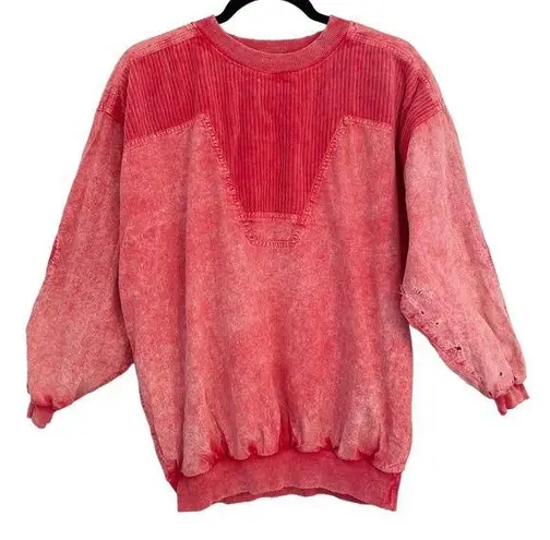 Vintage Y2K Mixed Media Pullover Sz M/L Acid Wash Distressed Corduroy Pink Size M