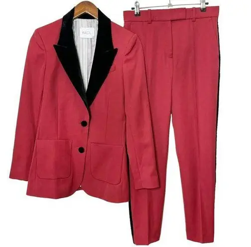 Racil Full Suit Virgin Wool 2 Button Jacket & Trousers Red Black Women’s 36 US 4