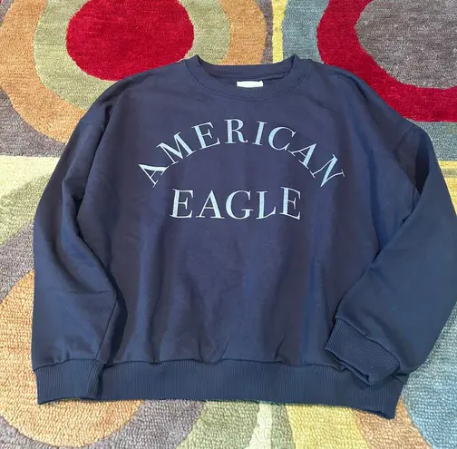 American Eagle Outfitters Charcoal Grey Graphic Logo Crop Crewneck Sweatshirt L