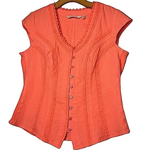 Soft Surroundings  Boho Top Embroidered Crochet Coastal Beachy Cottage Orange MP