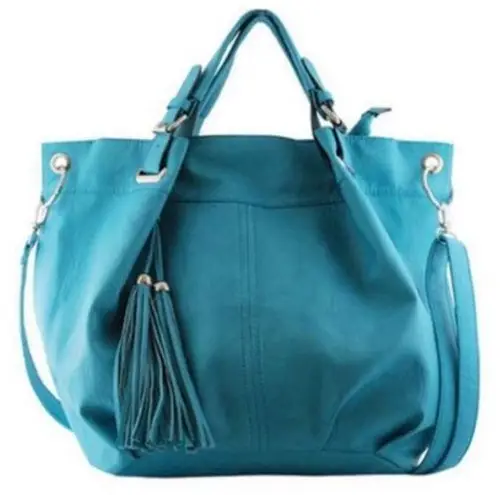 Yoki NWT  Teal Vegan Leather Tassel 2-Way Slouchy Shoulder Bag