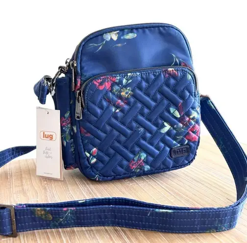 NEW Lug Can Can SE RFID Crossbody Bag Blue Floral Quilted Nylon Adjustable Strap