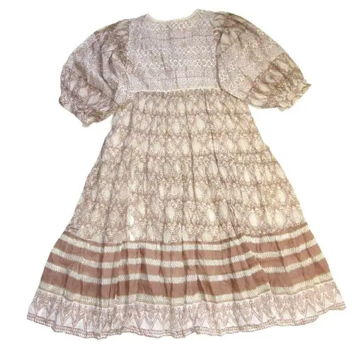NWT Daughter's of India Jasmine Midi in Shell Cotton Blockprint Dress M Size M