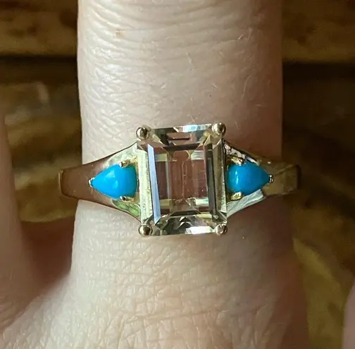 Yellow Labradorite Sleeping Beauty Turquoise Sterling Silver Ring 8.75 Gold