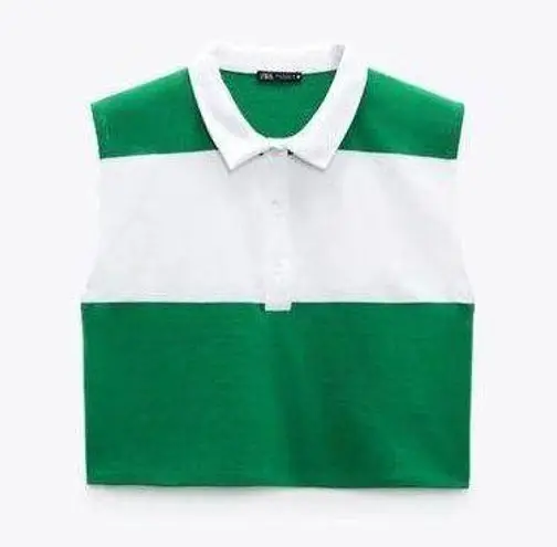 ZARA  NWT Green and White Polo Cropped Tank Golf Tennis Preppy Collared Shirt