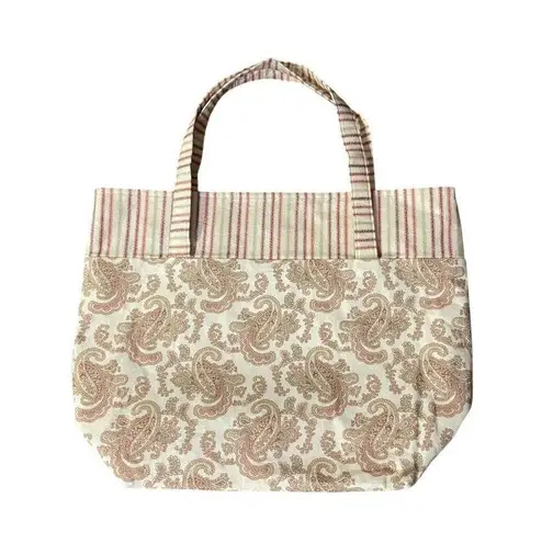 Fabric Tote Used Striped Paisley Gingham Red Beige Excellent Condition