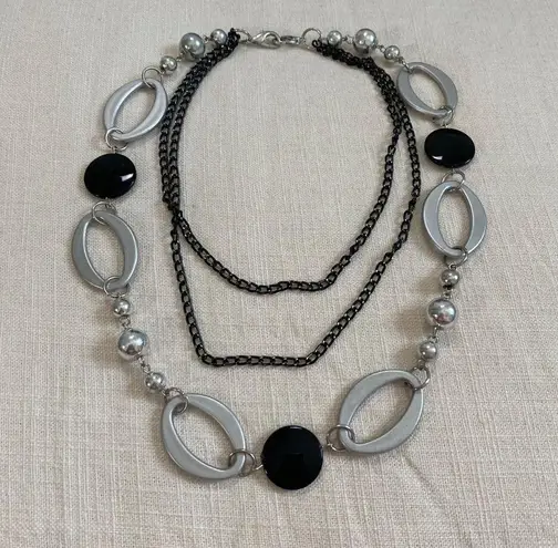 Black Silver Chunky Layered Necklace