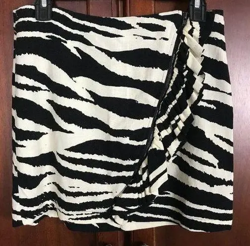 Free People Ruffle Black Beige Zebra Print Mini Skirt Front Full Zip