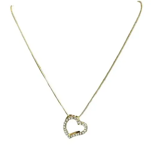 Swarovski Crystal Encrusted Open Heart Pendant On Gold Chain Necklace