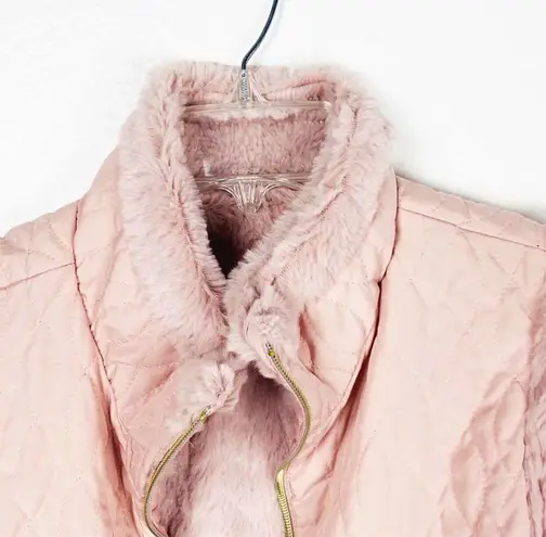 TEEZ HER Pink Reversible Faux Fur Puffer Quilted Full Zipper Vest, Size Medium