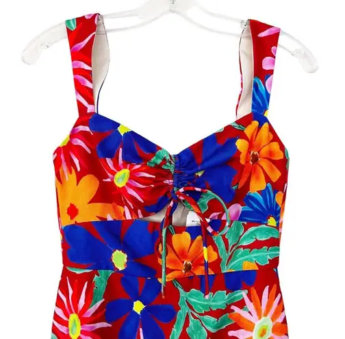 PatBO Aster Fringe Trim Floral Midi Sheath Dress Sz 6