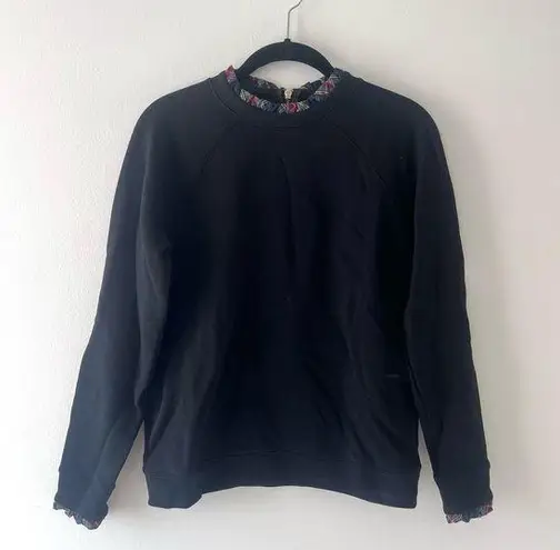 J. Crew Mercantile Black Plaid Ruffle Trim Crewneck Size XS