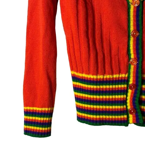 Vintage Starlight Trading Inc Rainbow Striped Button Cardigan 100% Acrylic Korea Red Size M