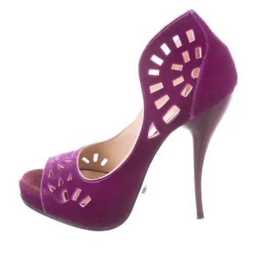 Viktor & Rolf Magenta Purple Velvet Open Toe Pumps, sz. 6
