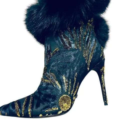 Jennifer Le BLK GLD X (RUNWAY) Thigh Boots RETAILS $1,150 REAL LEATHER & FOX FUR Black Size 9