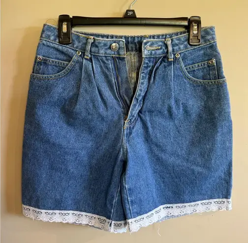Vintage Blue Denim Shorts Women's Lace Trim High Waisted Mom Shorts Retro Size 26