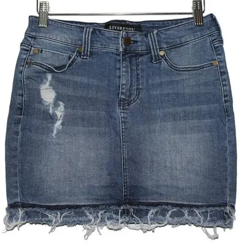 Liverpool Women's Fairhaven Blue Denim Medium Wash Casual Jean Skirt Size 25 / 0