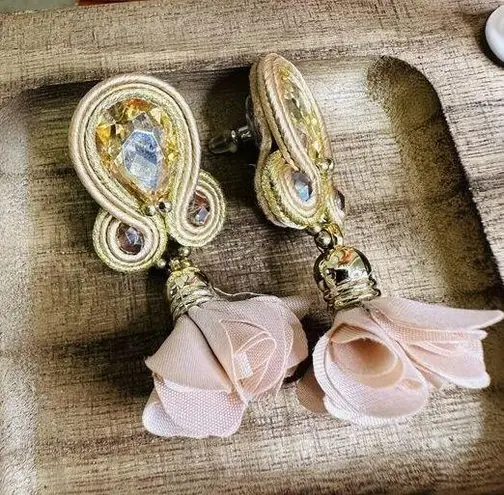 Handmade Dangle Drop Earrings with Chrystals Soutache handcrafted UniqueJewelry