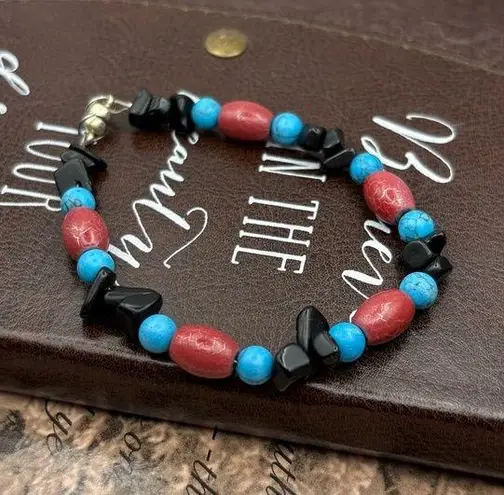 Vintage Y2K Colorful Beaded Gemstone Bracelet With Mahnetic Clasp Blue