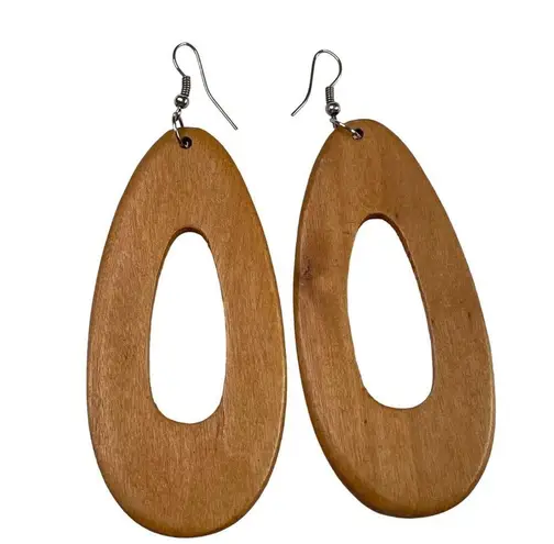 Natural Wood Earrings Dangle Pierce Fish Hook Hanging Drop Handmade Jewelry u Brown
