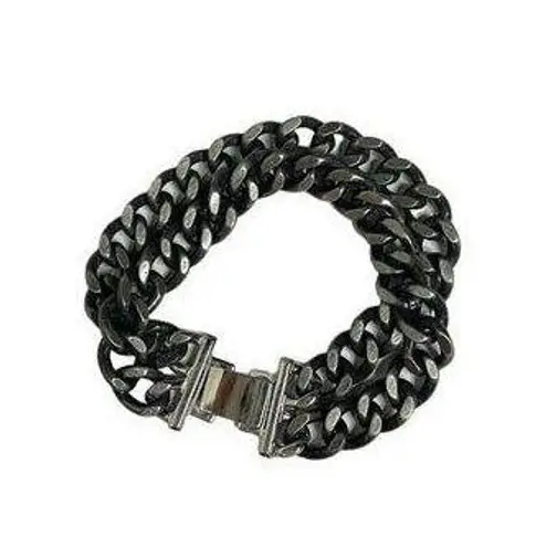 Heavy Vintage Double Strand Gunmetal Big Curb Chain Link Costume Bracelet Silver
