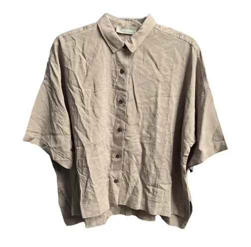 Everlane  The Tencel Button Down Square Short Sleeve Top Light Brown Size Small