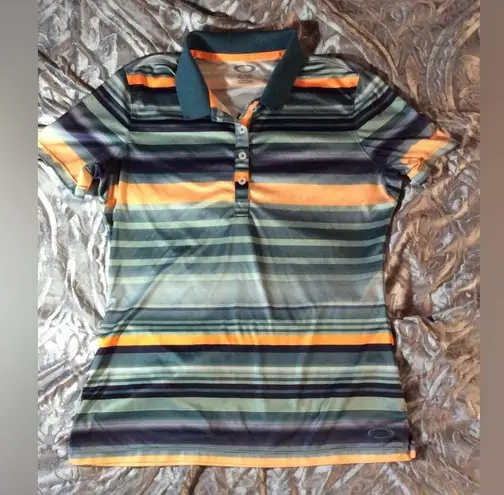 Oakley Short Sleeve Blue & Orange Stripes Medium