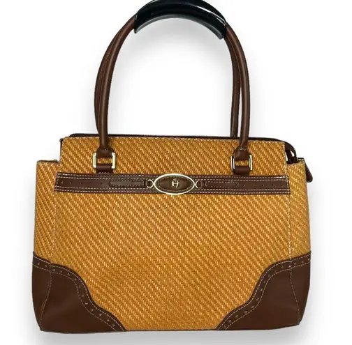 Etienne Aigner Brown Leather Trim Woven Inner Pocket Shoulder Bag Purse