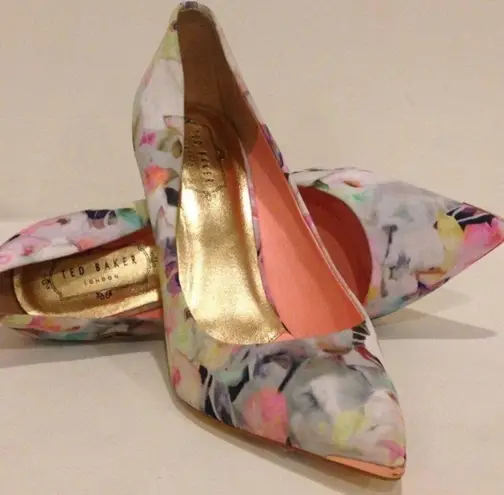 💕TED BAKER💕 Luceey Satin Pumps ~ Watercolor Abstract Floral Print 41 Pink Size 10