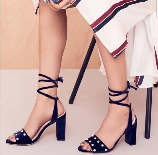 Loeffler Randall - Elayna Eclipse Sandals jewel and gem navy velvet tie ups