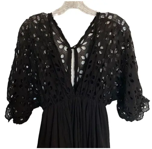 Free People ✨ One Black Bella Notte Mini Dress Eyelet Sleeve✨