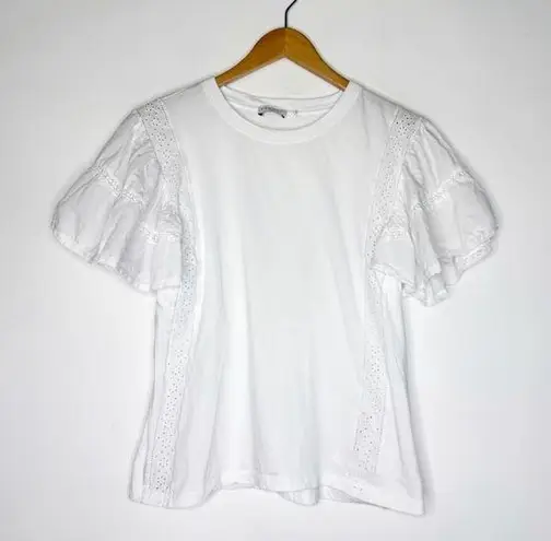 Sandro Paris White Eyelet Sleeve Women's Top Short Sleeve Size 10