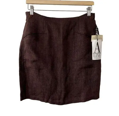 Anne Klein A line‎ 100% Linen Skirt Brown Vintage Woven Academia Chic