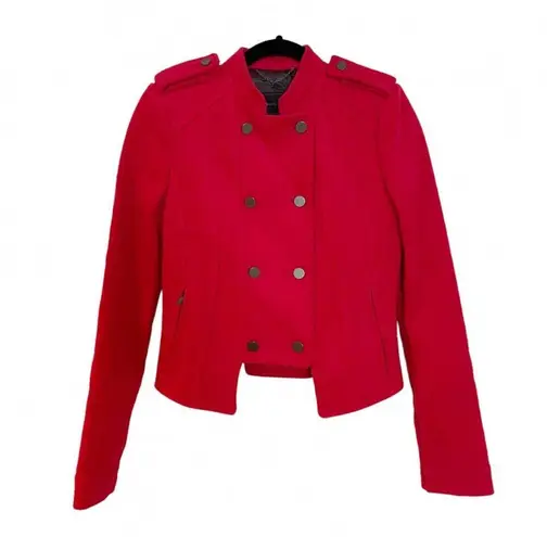 BCBG MAXAZRIA Military Short Pea Coat Jacket Double Breasted Royce Red Sz S NEW