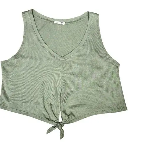 Heart & Hips  Green V Neck Knot Front Crop Tank Top Size Medium