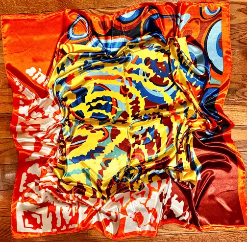 VTG RETRO Abstract Multicolor artwork Square oversized silky scarf 35’/35’ Multiple