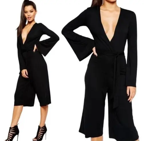 Missguided Maroon Red Oxblood Long Sleeve Crop Tie Jumpsuit NEW 8