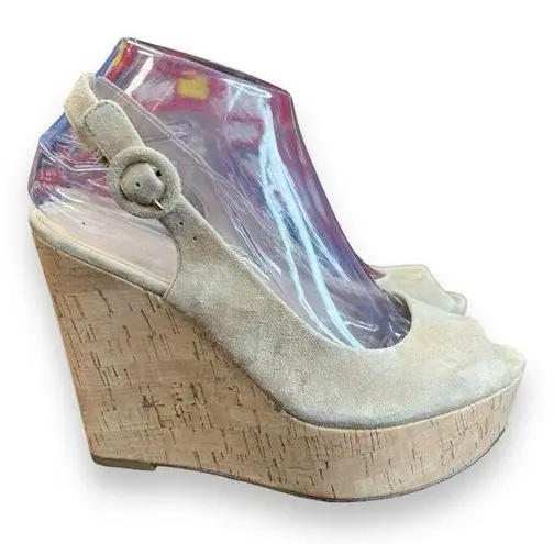 Veronica Beard $395 Women's Beige Dali Peep Toe Platform Wedge Sandal Shoes 7